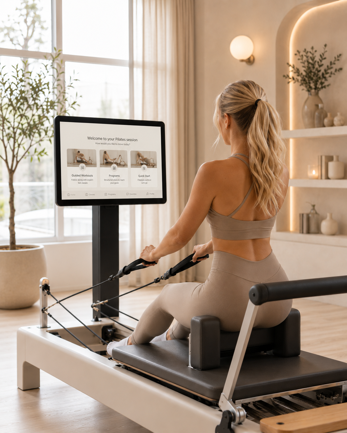 Reformer mit Bildschirm im Studio